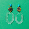 handmade designer womens tortoise and clear geometric laser cut resin earrings katie bartels