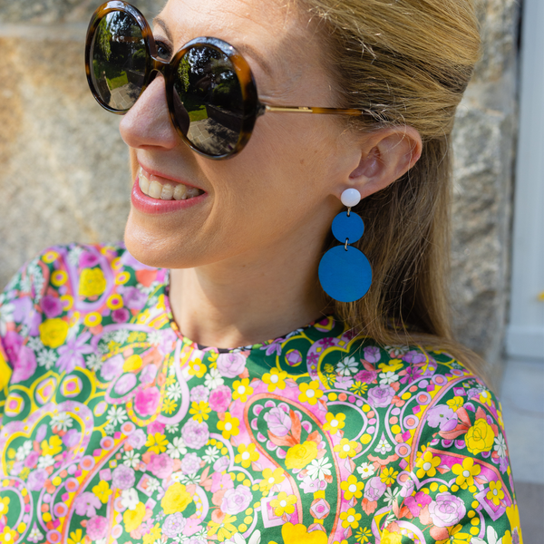 Blue Double Circle Earrings, medium