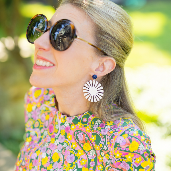 hand-painted white mod laser cut wood flower earrings katie bartels