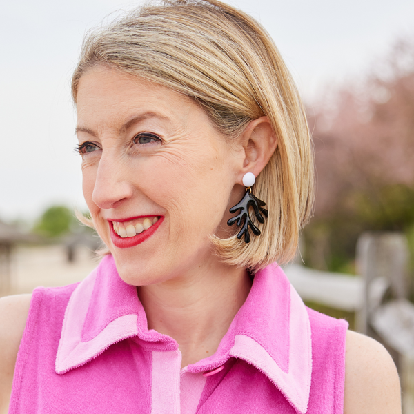 womens black lacquer coral earrings katie bartels