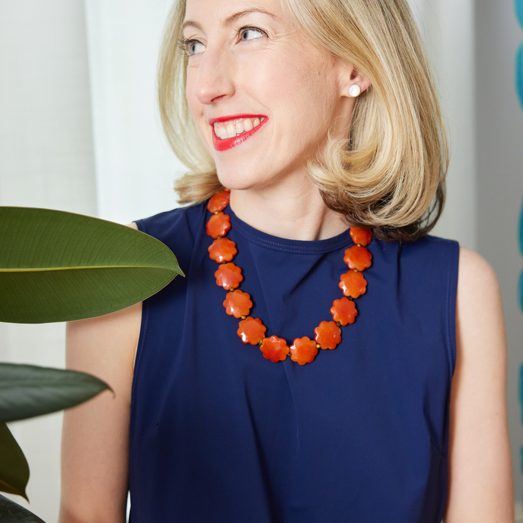 womens orange jade flower and tigerseye necklace katie bartels