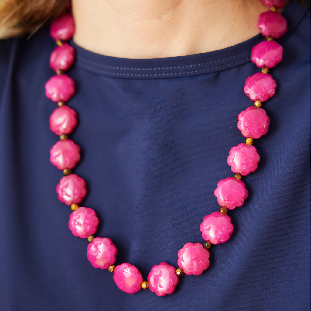womens magenta jade flower and tigerseye necklace katie bartels