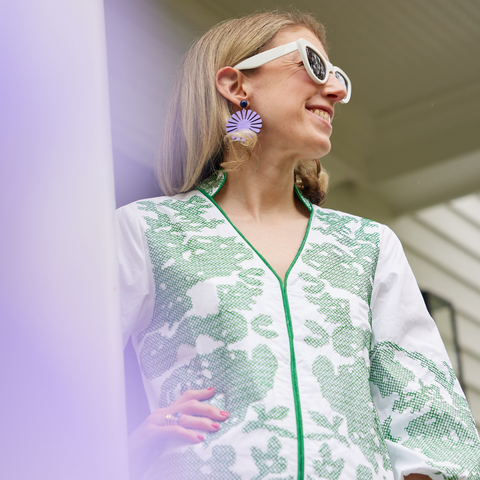 womens purple laser cut wood earrings katie bartels