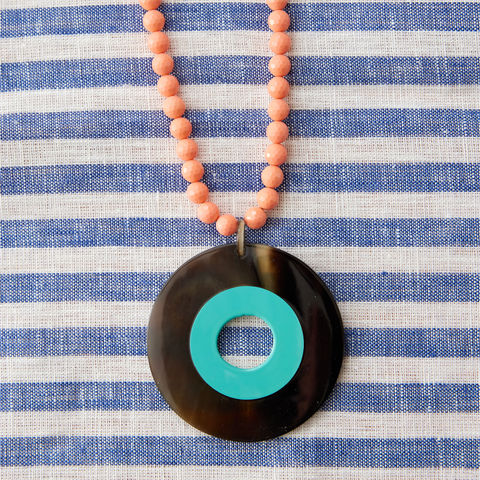 Horn Pendant Necklaces, coral pink