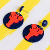 handmade womens navy circle and red lobster drop earrings katie bartels