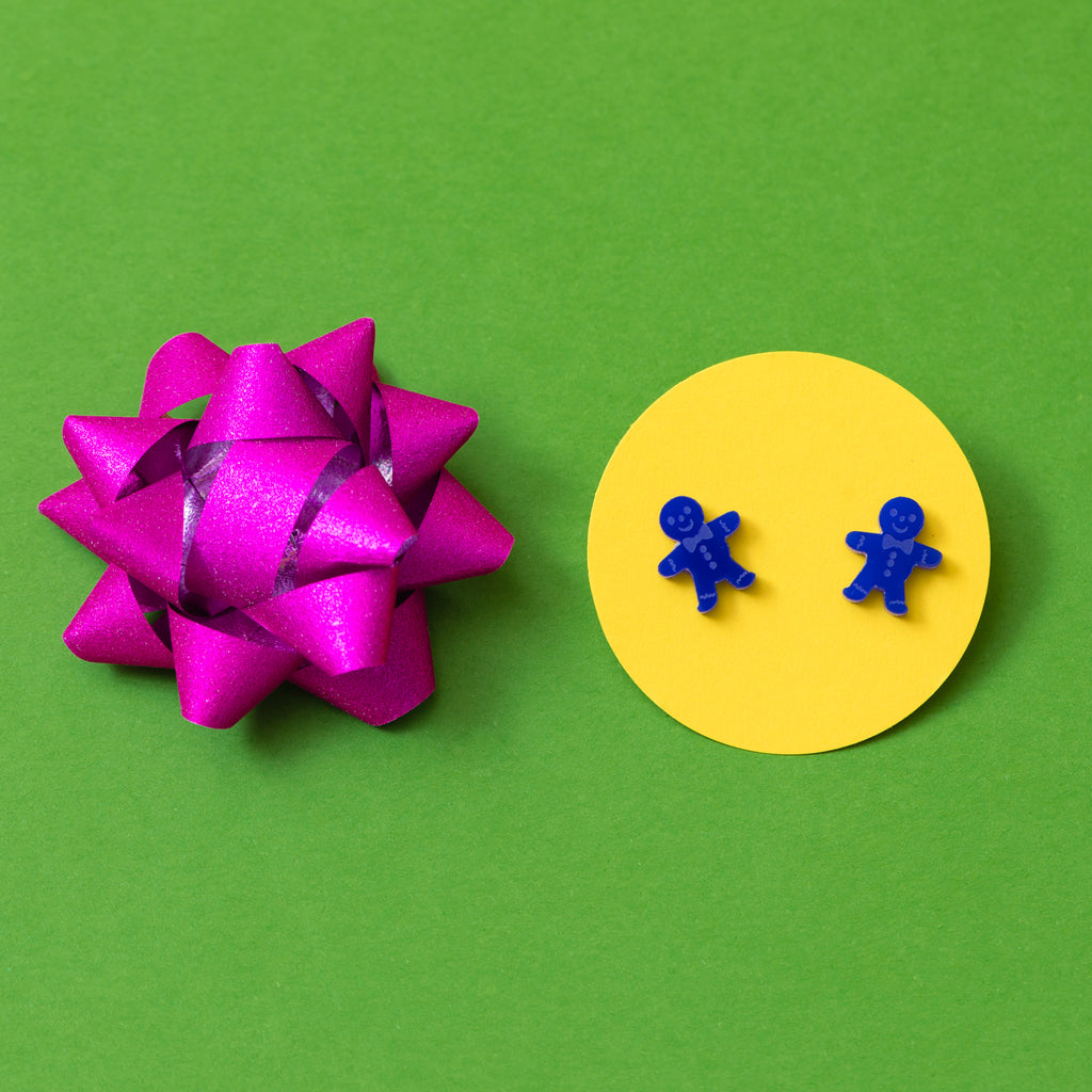 handmade designer womens blue gingerbread earrings katie bartels