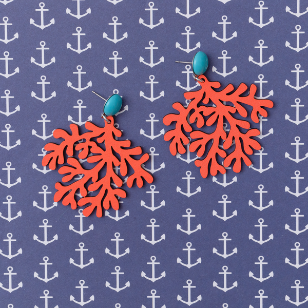 handmade womens orange coral earrings katie bartels