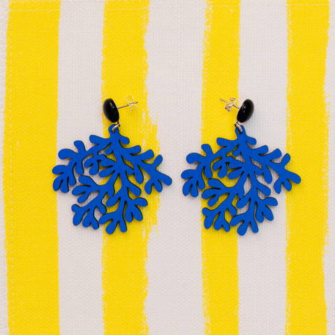 handmade womens royal blue coral earrings katie bartels