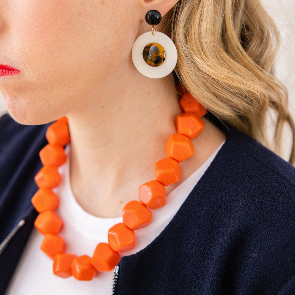 handmade cream and tortoise circle drop earrings katie bartels