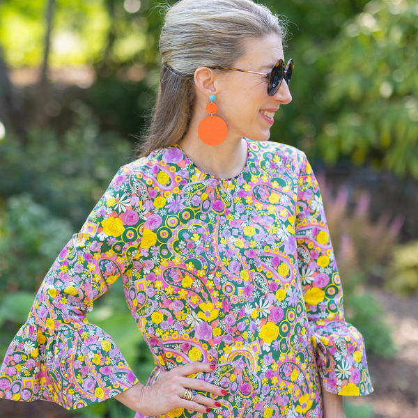 hand-painted orange double circle wood earrings katie bartels