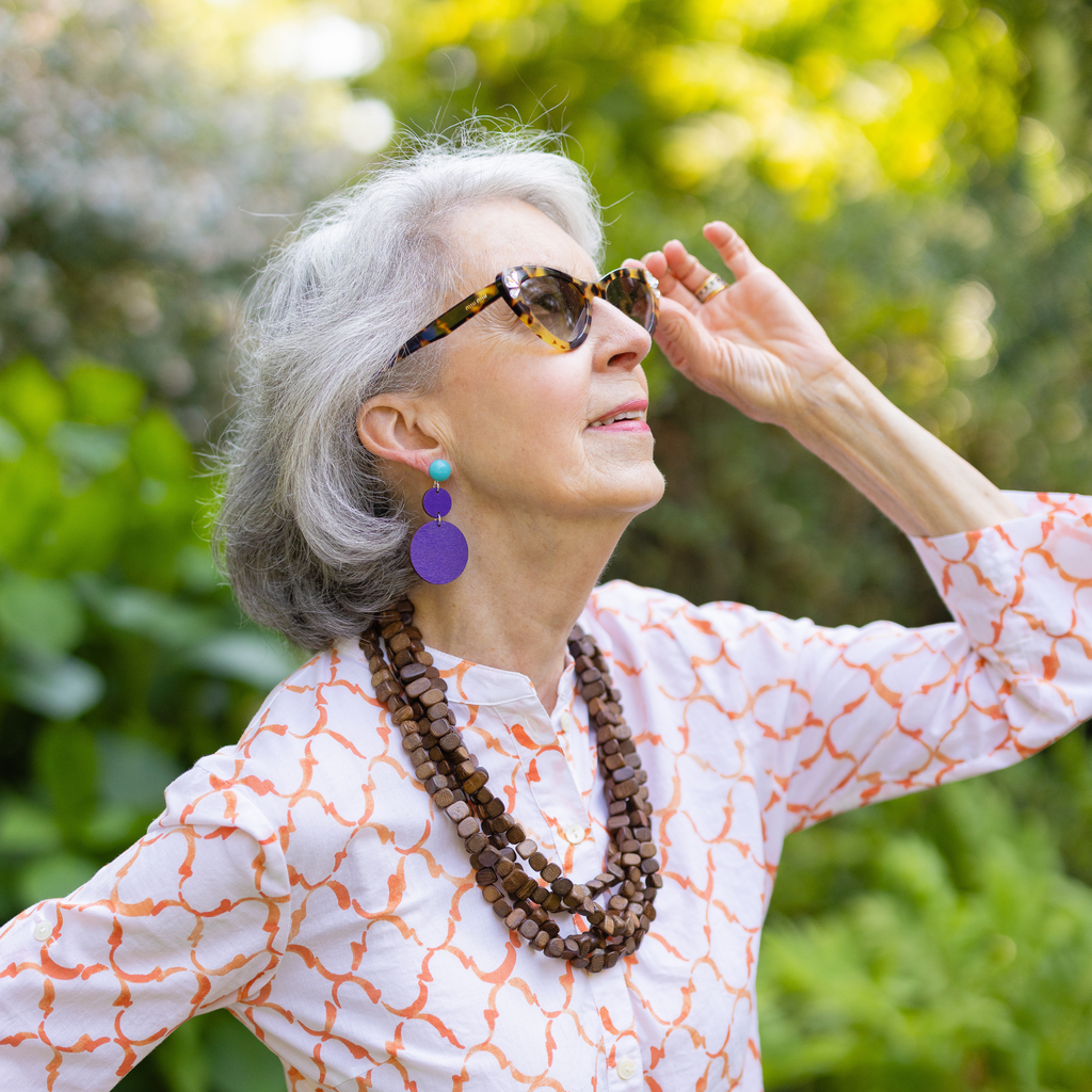 Purple Double Circle Earrings - Laser Cut Wood - Katie Bartels Jewelry