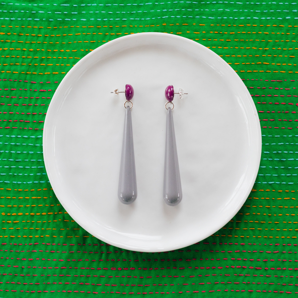 handmade womens grey drop earrings katie bartels