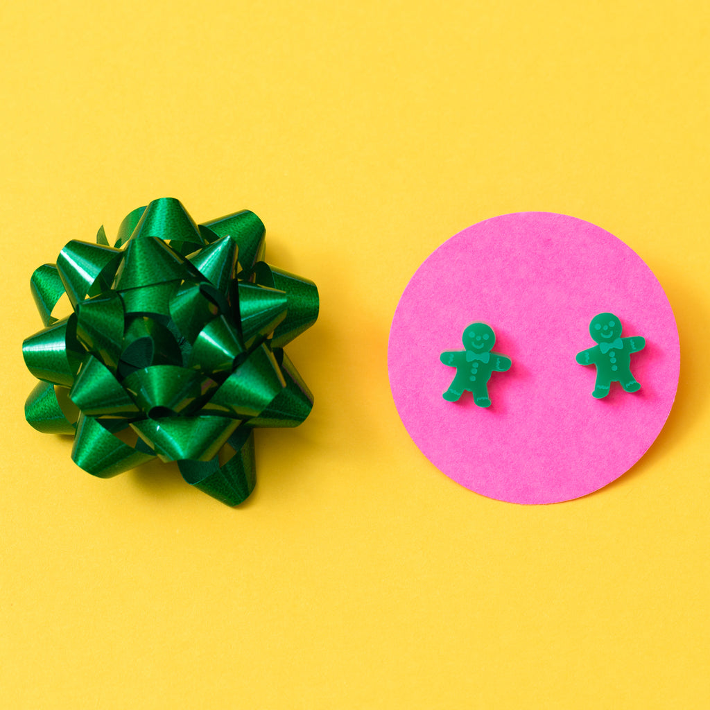 handmade designer womens green gingerbread earrings katie bartels