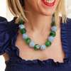 Handmade womens green and light blue statement necklace katie bartels