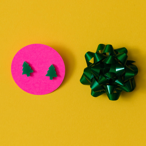 handmade designer womens green tree earrings katie bartels