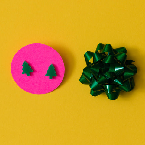 handmade designer womens green tree earrings katie bartels
