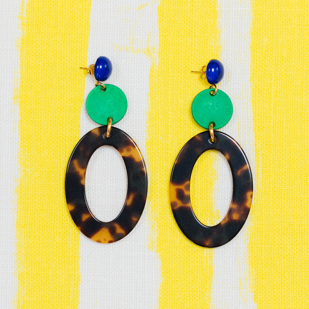 handmade womens green circle and tortoise open oval earrings katie bartels