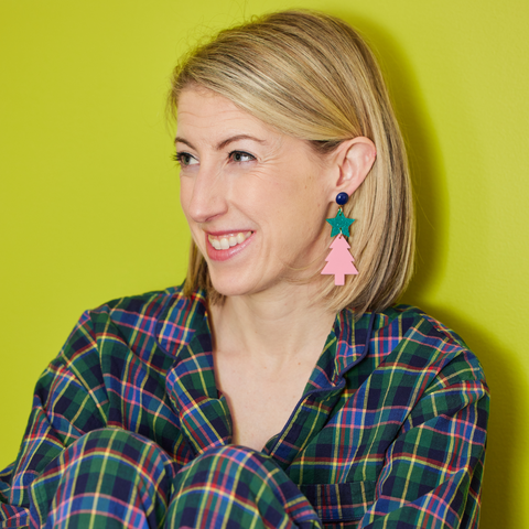 green star and pink tree holiday earrings katie bartels