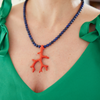 handmade womens lapis gemstone and coral necklace katie bartels