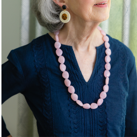handmade womens long light pink necklace katie bartels