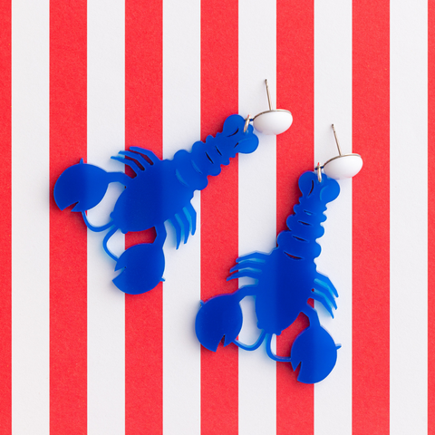 handmade womens royal blue lobster earrings katie bartels