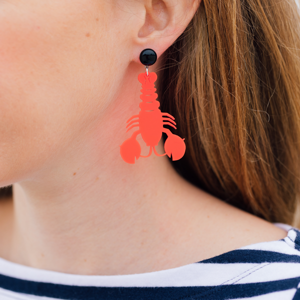 handmade womens neon red lobster earrings katie bartels
