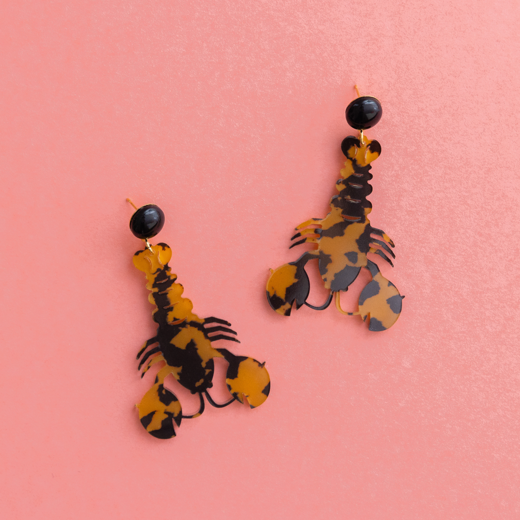 handmade womens tortoise shell lobster earrings katie bartels