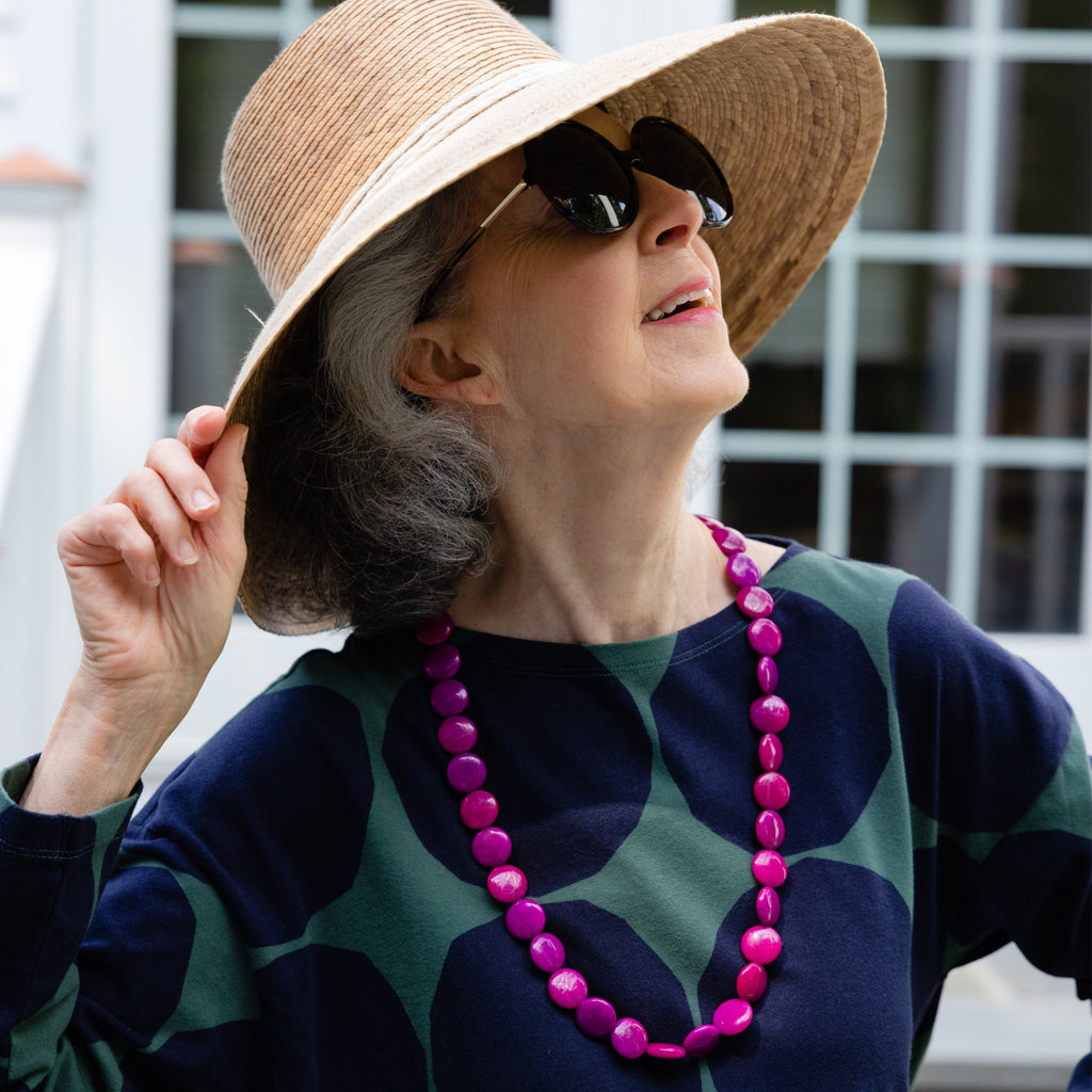 handmade womens magenta jade circle necklace katie bartels