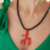 handmade womens onyx and coral necklace katie bartels