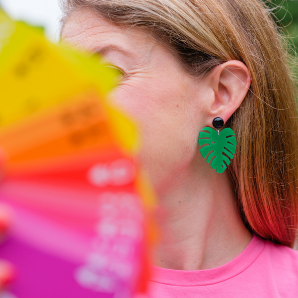 handmade womens green palm earrings katie bartels