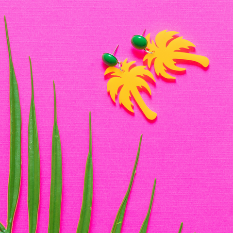 handmade womens yellow palm tree earrings katie bartels