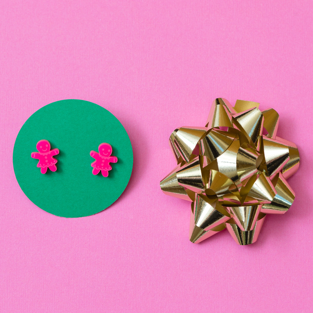 handmade designer womens pink gingerbread earrings katie bartels