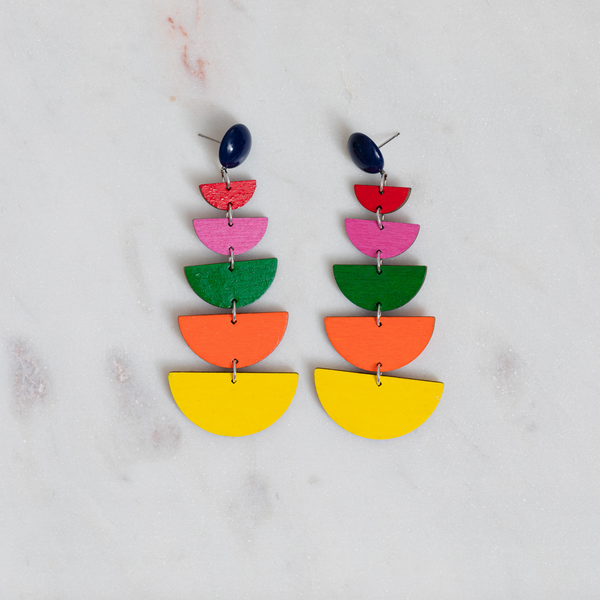 womens hand-painted rainbow half circle drop earrings katie bartels