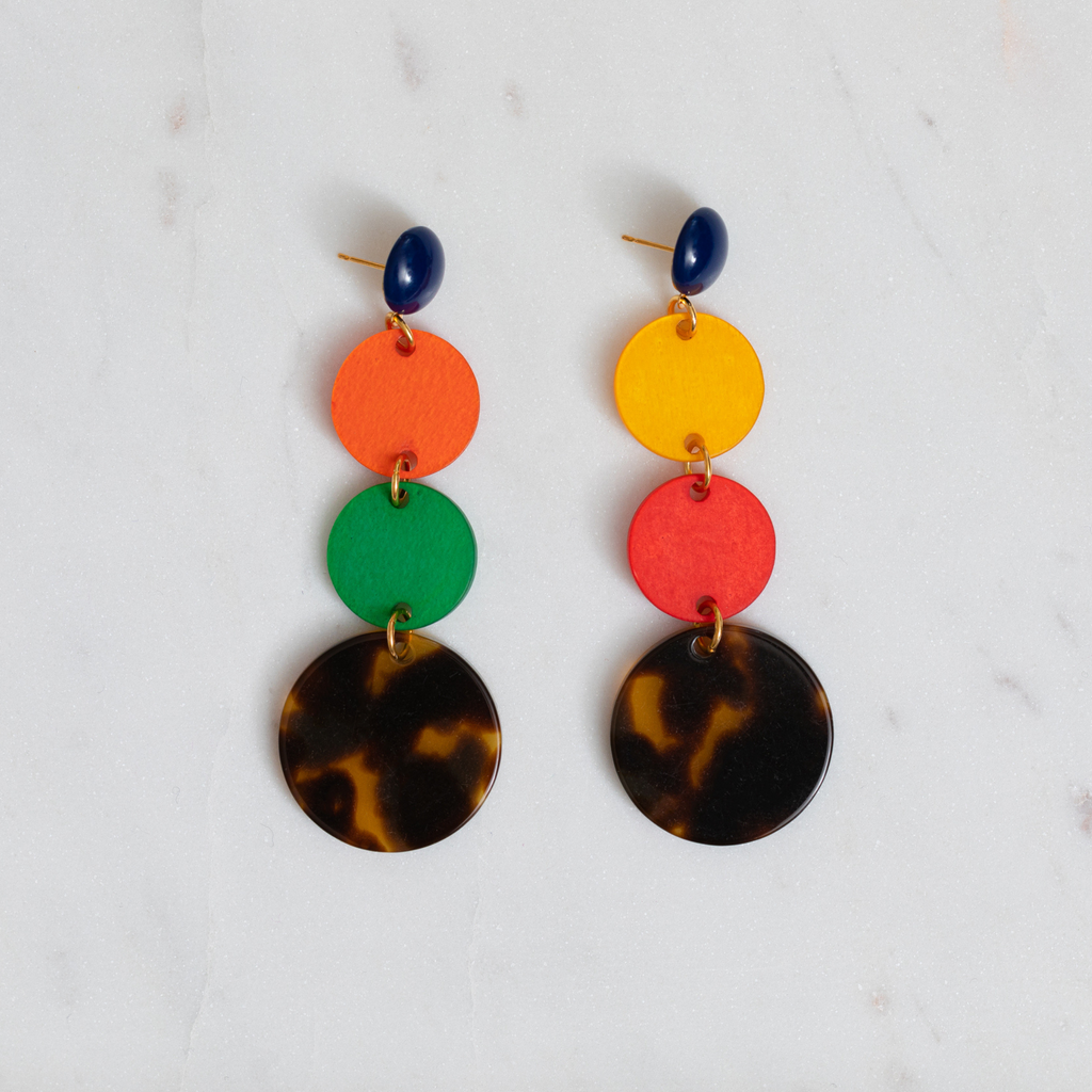 womens handmade rainbow and tortoise circle earrings katie bartels