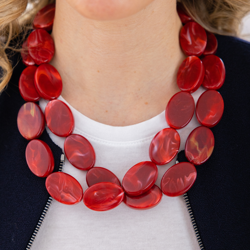 handmade womens red oval necklace katie bartels