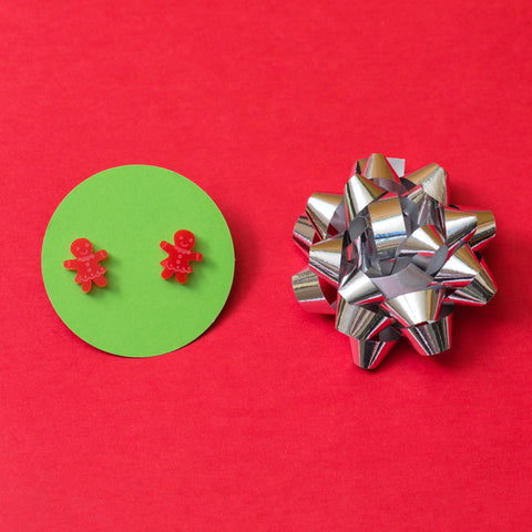 handmade designer womens red gingerbread earrings katie bartels