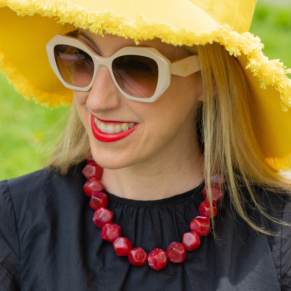 handmade red acrylic statement necklace katie bartels
