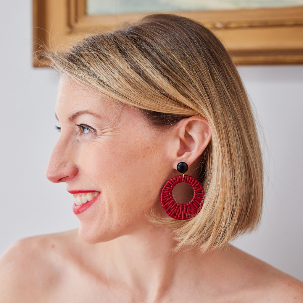 Red sales acrylic earrings