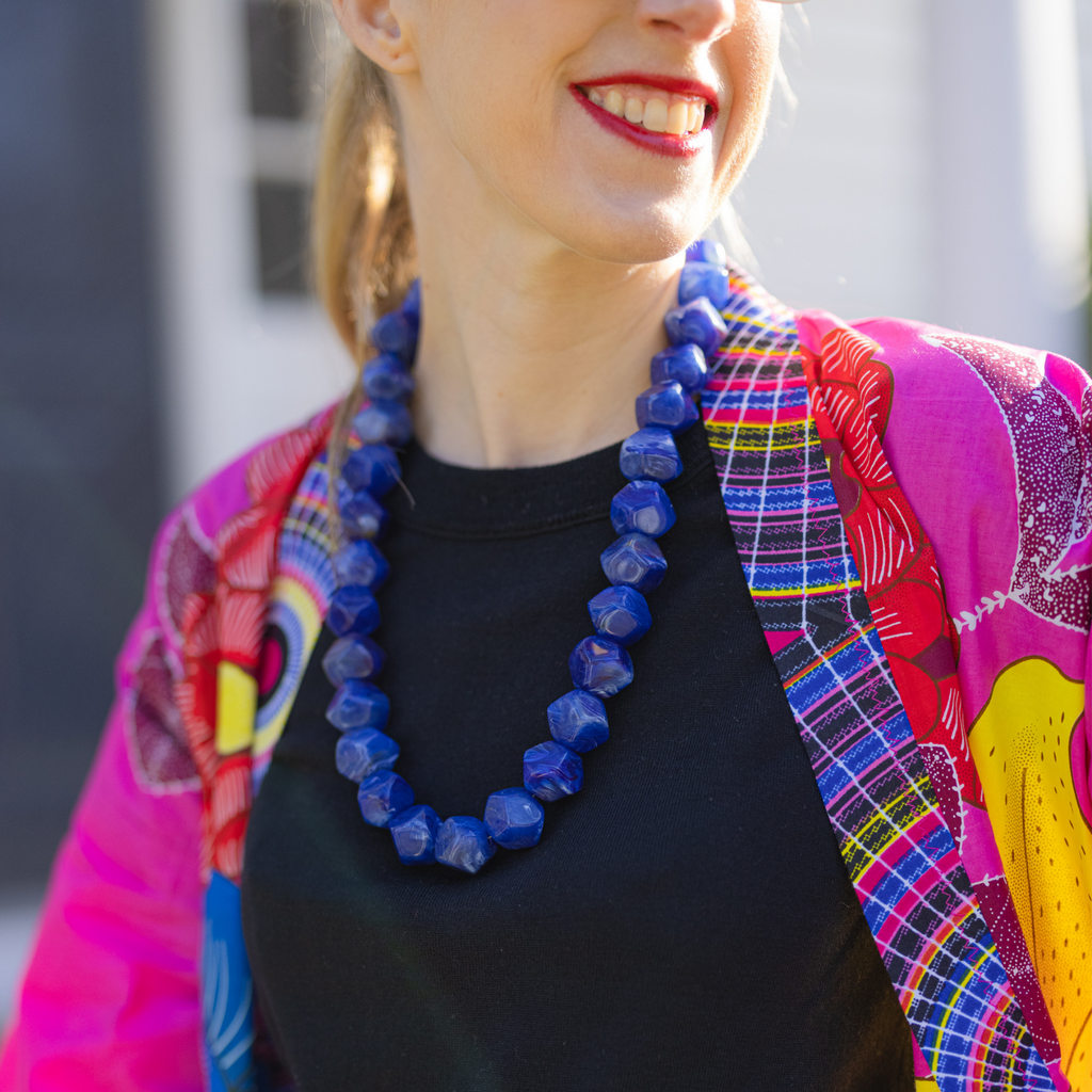 womens royal blue chunk necklace katie bartels