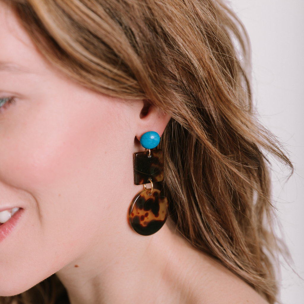 handmade womens tortoise square and circle earrings katie bartels 