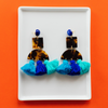 handmade womens tortoise and blue tassel earrings katie bartels