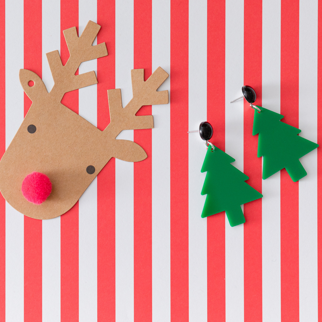 handmade womens green tree drop earrings katie bartels