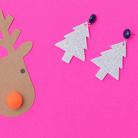 handmade womens silver glitter holiday tree drop earrings katie bartels