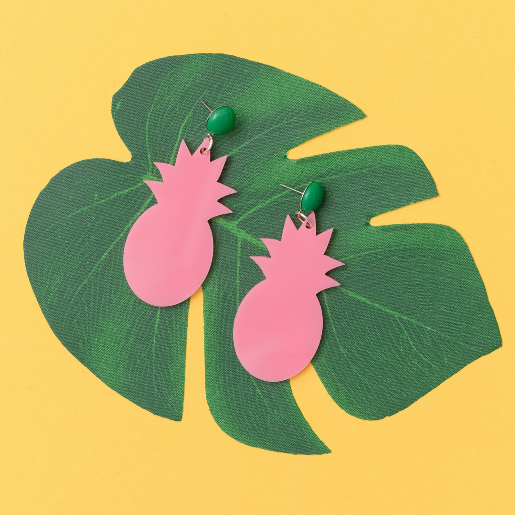handmade womens pink pineapple drop earrings katie bartels