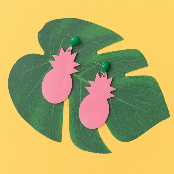 handmade womens pink pineapple drop earrings katie bartels