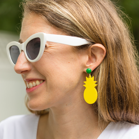 handmade womens yellow pineapple earrings katie bartels
