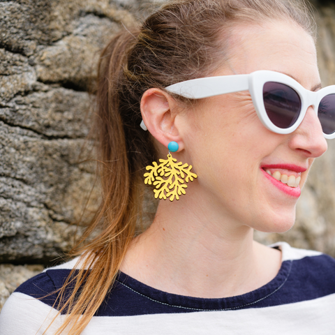 handmade womens yellow coral earrings katie bartels
