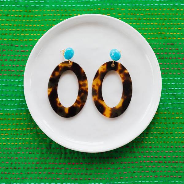 handmade womens tortoise open oval earrings katie bartels