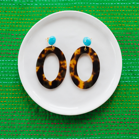handmade womens tortoise open oval earrings katie bartels